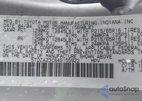 2004 Toyota Sienna Le from USA, damaged, VIN 5TDZA23C64S155922